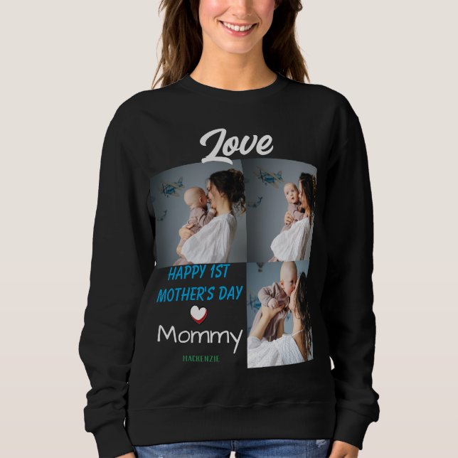 Simple & Chic Mother Days Gift Three Photo Collage Sweatshirt (Front)