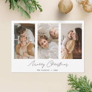Simple Chic Multi Photo Collage Merry Christmas  Holiday Card