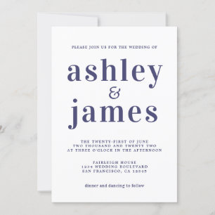 Simple Chic Navy BlueTypography Wedding Invitation