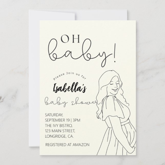 Simple Chic Oh Baby Shower Invitation Card (Front)