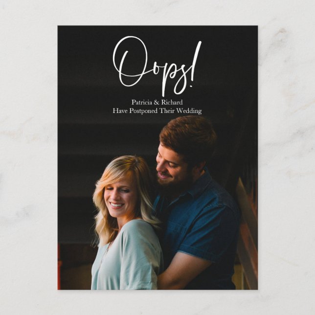 Simple Chic Oops Wedding Postponed Announcement Postcard (Front)