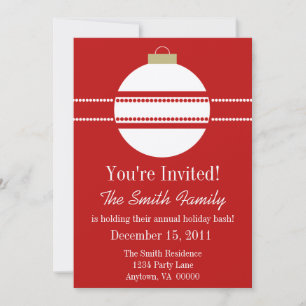 Simple Chic Ornament Holiday Invite, Red Invitation