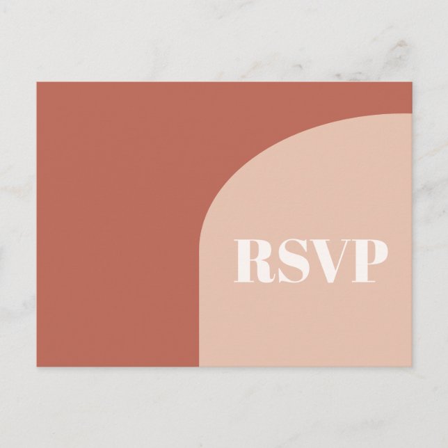 Simple chic peach terracotta arch RSVP Postcard (Front)