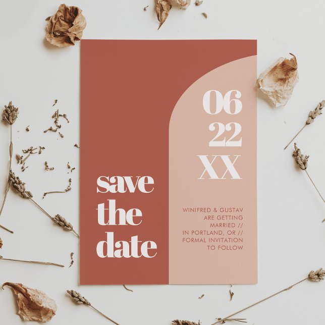 Simple chic peach terracotta arch save the date (Creator Uploaded)