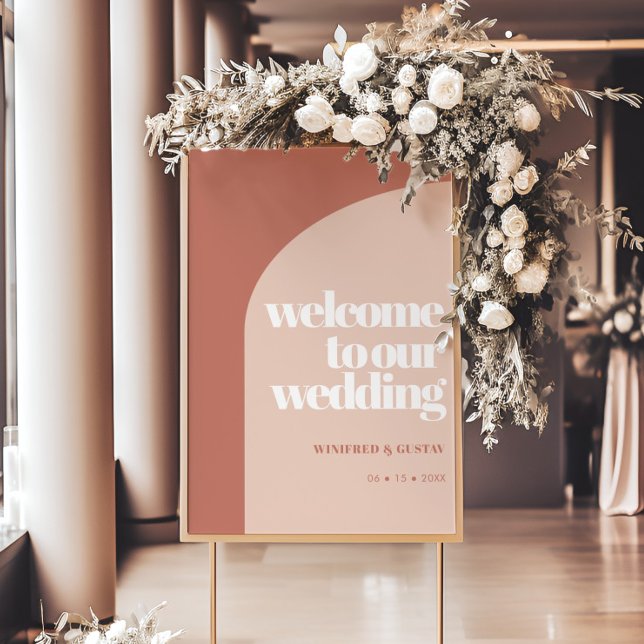 Simple chic peach terracotta arch wedding poster (Creator Uploaded)