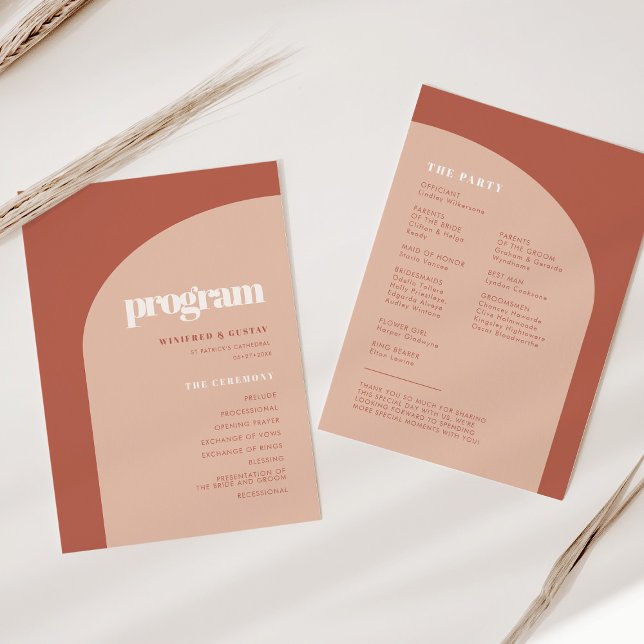 Simple chic peach terracotta arch wedding programme (Creator Uploaded)