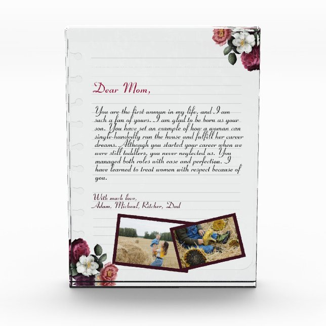 Simple Chic Personalised Love Letter Handwritten Photo Block (Front)