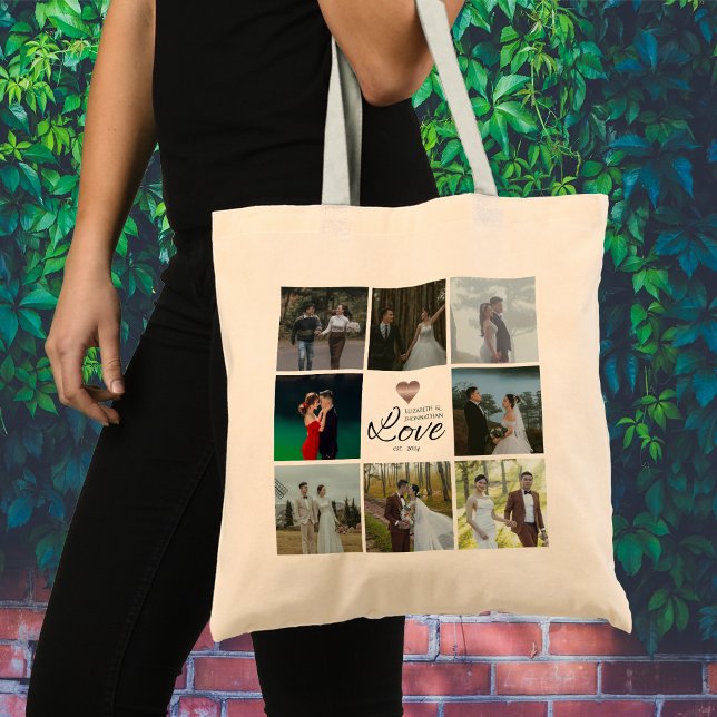 Simple Chic Photo Collage Grid Love Heart Keepsake Tote Bag (Creator Uploaded)