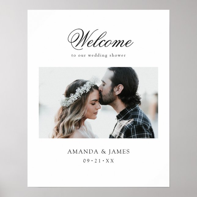 Simple Chic Photo Custom Wedding Shower Welcome Poster (Front)