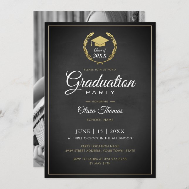 Simple Chic Photo Graduation Party Invite Card (Front/Back)