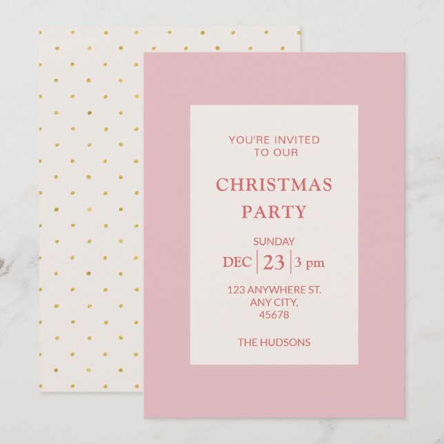 Simple Chic Pink Christmas Holiday Party Gold Dots Card (Front/Back)