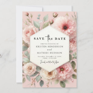 Simple Chic Pink Floral Wedding  Save The Date