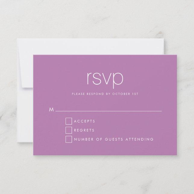 Simple Chic Purple Modern Typography Wedding  RSVP Card (Front)