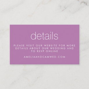 Simple Chic Purple Modern Wedding Website Details  Enclosure Card