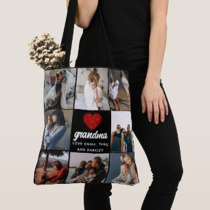 Simple Chic Red Heart 8 Photo Collage grandma Tote Bag