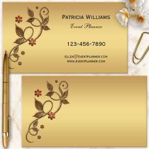 Simple Chic Rose Gold Metallic Leaves Floral Business Card