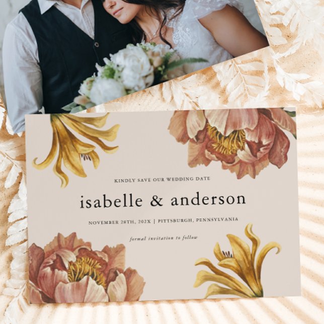 Simple Chic Rustic Floral Photo Wedding Save The Date (Creator Uploaded)