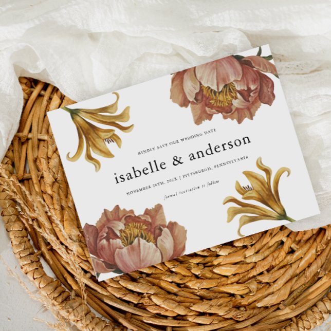 Simple Chic Rustic Floral Wedding Save the Date Postcard (Creator Uploaded)