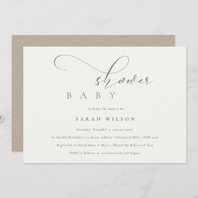 Simple Chic Script Black White Baby Shower  Invite (Front/Back)