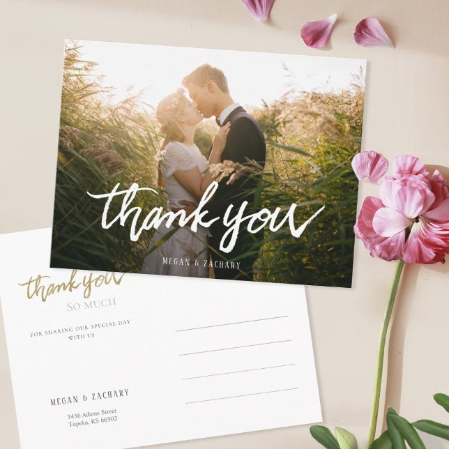 Simple Chic Script Custom Wedding Thank You Postcard (Creator Uploaded)