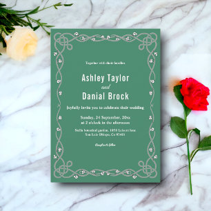 Simple Chic Script Green Modern Floral Wedding Invitation