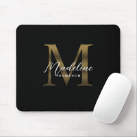 Simple Chic Script Metallic Black Gold Monogram