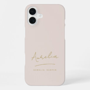 Simple Chic Script Monogram Blush Pink Gold iPhone 16 Plus Case