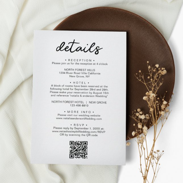 Simple Chic Script QR Code Wedding Details Enclosure Card (Creator Uploaded)