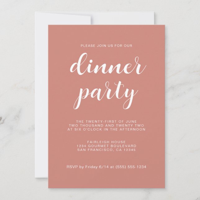 Simple Chic Script TerraCotta Dinner Party Invitation (Front)