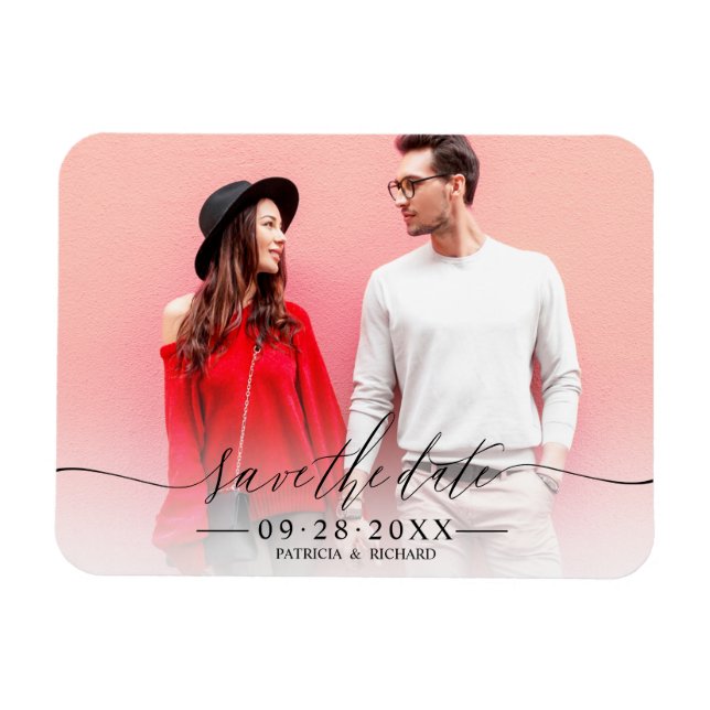 Simple Chic Script Wedding Save The Date Photo Magnet (Horizontal)