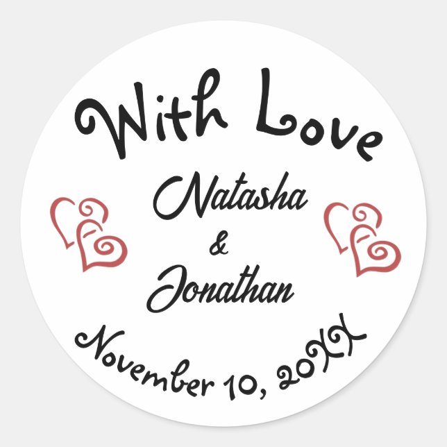 Simple Chic Script Wedding With Love Favour Label (Front)