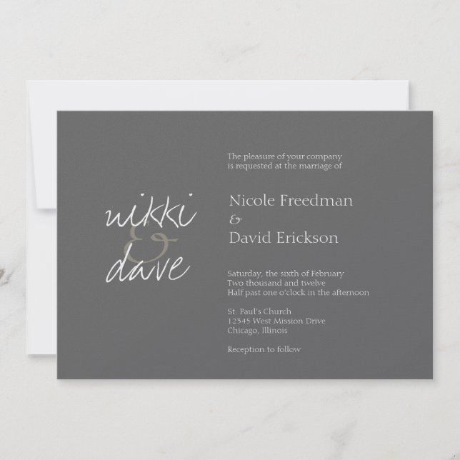 Simple chic shimmer elegance charcoal grey wedding invitation (Front)