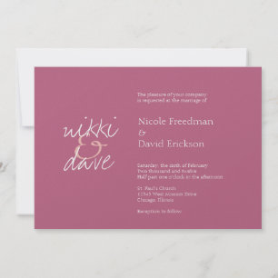 Simple chic shimmer elegance rhubarb pink wedding invitation