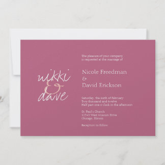 Simple chic shimmer elegance rhubarb pink wedding invitation