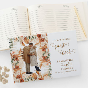 Simple Chic Terracotta Photo Calligraphy Wedding  Guest Book