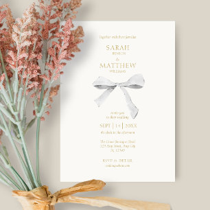 Simple Chic & Trendy Ribbon Off White Wedding Invitation