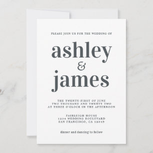 Simple Chic  Typography Black White Wedding Invitation