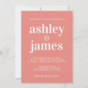 Simple Chic  Typography Burnt Coral Wedding Invitation
