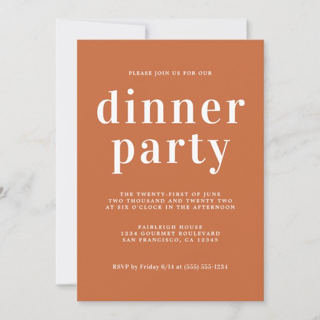 Simple Chic Typography Burnt Orange Dinner Party Invitation (Front)