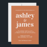 Simple Chic Typography Burnt Orange Wedding Invitation<br><div class="desc">Simple and chic wedding invitation features white stylish, elegant and modern typography on a burnt orange background. Simply add your wedding details. Exclusively designed for you by Happy Dolphin Studio. If you need any help or matching products please contact us at happydolphinstudio@outlook.com. We're happy to help you make your wedding...</div>