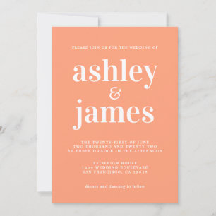 Simple Chic Typography Cantaloupe Orange Wedding Invitation