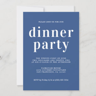 Simple Chic Typography Classic Blue Dinner Party Invitation