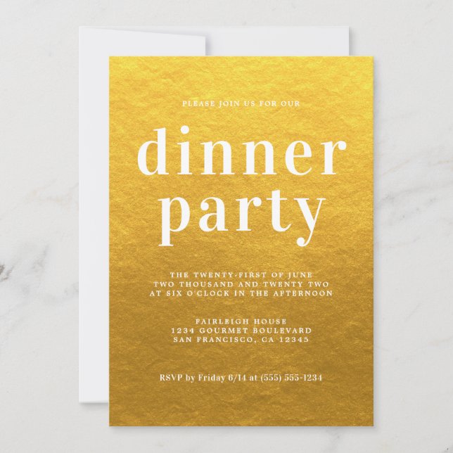 Simple Chic Typography Classic Gold Dinner Party Invitation (Front)