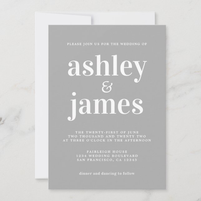 Simple Chic Typography Light Grey Wedding Invitation (Front)