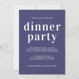 Simple Chic Typography Navy Blue Dinner Party Invitation