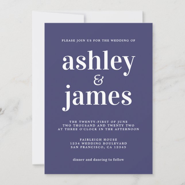Simple Chic Typography Navy Blue Wedding Invitation (Front)