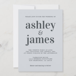Simple Chic Typography Pastel Blue Wedding Invitation