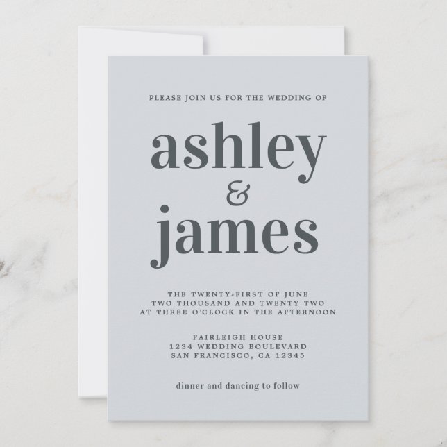 Simple Chic Typography Pastel Blue Wedding Invitation (Front)