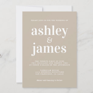 Simple Chic Typography Shiitake Grey Wedding Invitation