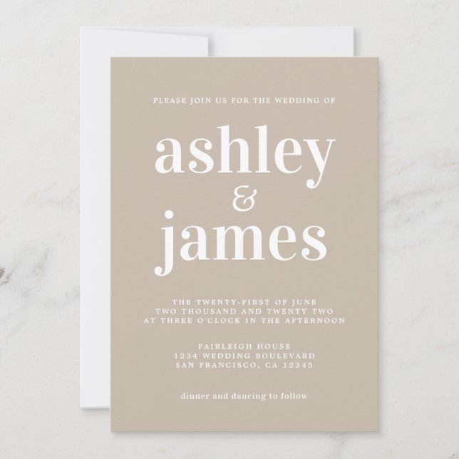 Simple Chic Typography Shiitake Grey Wedding Invitation (Front)